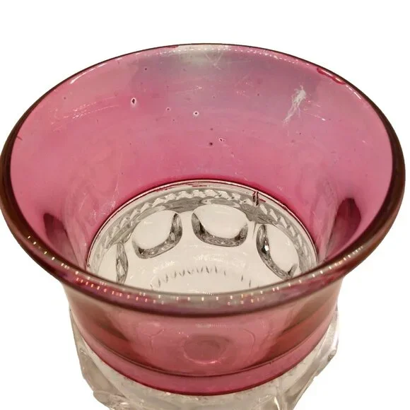 4 King's Crown Vintage Cranberry Flashed Band Thumbprint Footed Water Go… - Picture 5 of 5